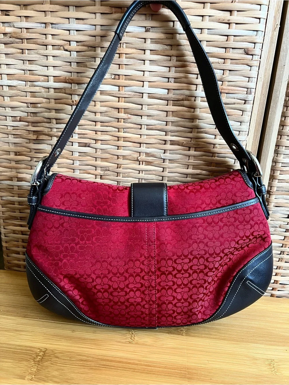Coach red 6808 soho vintage mini signature brown leather shoulder bag